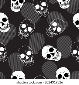 Spooky Smiling Head Skull Face Vector Graphic Seamless Pattern can be use for background and apparel design