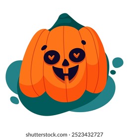 Spooky and smiling pumpkin character for halloween party with hearts instead of eyes