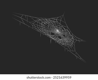 Teia de aranha assustadora pendurada no ícone de vetor realista de escuridão. Teia evocando medo e perigo para Decoração de Halloween ilustração de objeto 3d em preto