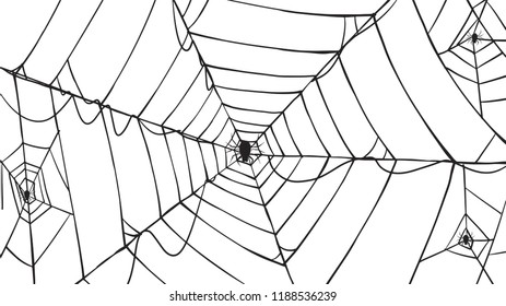Spooky spider web silhouette collection of Halloween vector isolated on white background. scary, haunted and creepy cobweb element