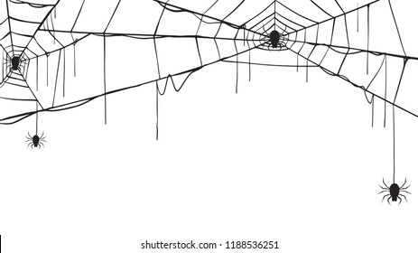 Spooky spider web silhouette collection of Halloween vector isolated on white background. scary, haunted and creepy cobweb element