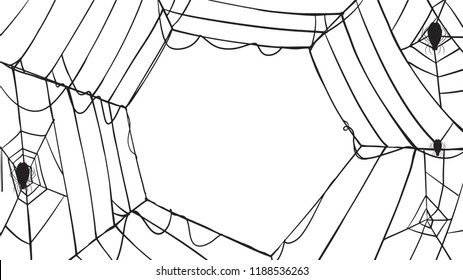 Spooky spider web silhouette collection of Halloween vector isolated on white background. scary, haunted and creepy cobweb element