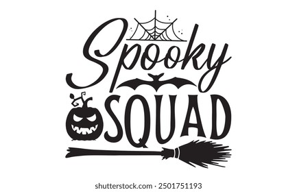 Spooky Squad, Vintage Halloween T-Shirt Design Hand-Drawn Lettering Phrase Isolated on White Background, Calligraphy Graphic Design Typography Element, Handwritten Vector Sign