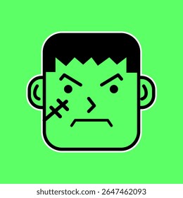 Spooky Stitched Creature Halloween Monster Face Cartoon Character Head