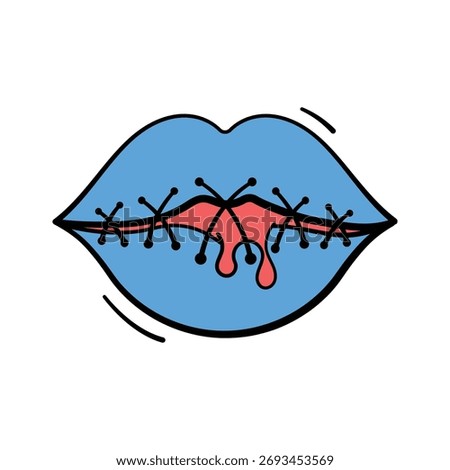 Spooky stitched lips icon symbolizing silence and horror Halloween
