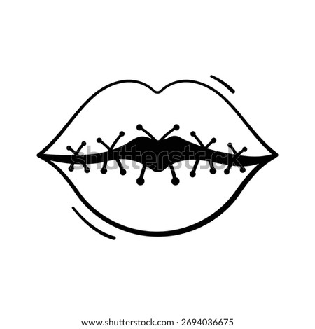 Spooky stitched lips icon symbolizing silence and horror Halloween