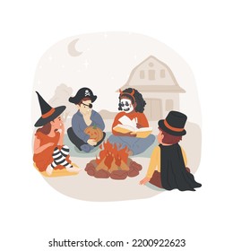 Spooky Stories Isolated Cartoon Vector Illustration. Scary Kids Holding A Book And Discussing Spooky Campfire Stories, Hallowen Holiday Old Tradition, Listening To Scary Legends Vector Cartoon.