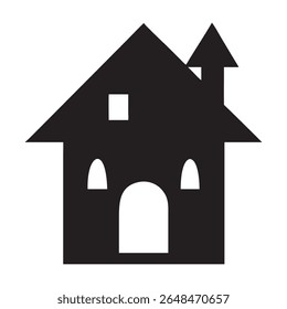 Uma ilustração de casa assombrada, assustadora e estilizada, perfeita para temas de Halloween. Este gráfico apresenta uma habitação assustadora clássica com uma atmosfera estranha, adequado para várias festivas e decorativas.