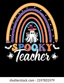 Spooky Teacher T shirt Retro Halloween Rainbow leopard Ghost Teachers Halloween T-shirt Design