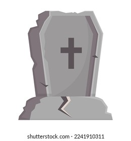 Spooky tombstone vector illustration. Drawing of cemetery or tomb, stone crosses on white background. Halloween, funeral concept