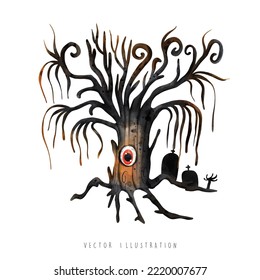 spooky tree, halloween element, vector illustration
