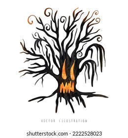 spooky tree, halloween element, vector illustration