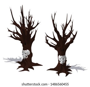 Spooky tree Halloween icon. Perspective view and isolated on a white background - Vector tree