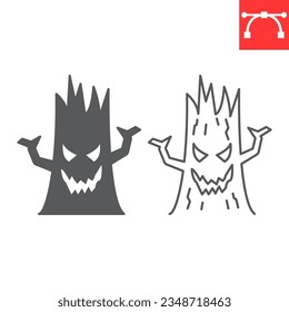Spooky Baum-Linie und Glyph-Symbol, Halloween und Feiertag, halloween Holz-Vektorsymbol, graue Baum-Vektorgrafik, bearbeitbares Rahmenzeichen, eps10.