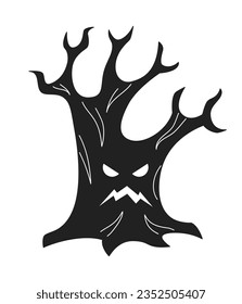 Spooky tree monochrome flat vector object. Halloween tree. Scary forest trunk. Haunted woods. Editable black and white thin line icon. Simple cartoon clip art spot illustration for web graphic design