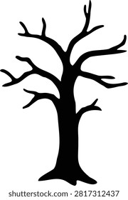 Spooky tree silhouette isolated.
Dead tree.
Black Dry tree.
Tree without leaves.
Transparent background.
