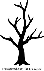 Spooky tree silhouette isolated.
scary tree.
Dead tree.
Tree without leaves.
Transparent background.