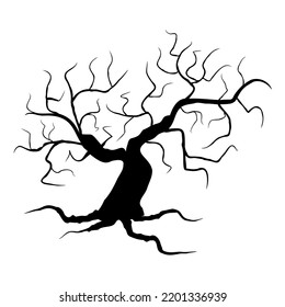 Spooky Tree Silhouette Vector Illustration. Halloween Black Plant Isolated On White Background.