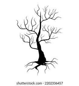 Spooky Tree Silhouette Vector Illustration. Halloween Black Plant Isolated On White Background.