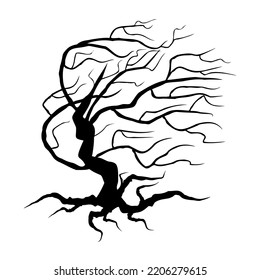 Spooky Tree Silhouette Vector Illustration. Halloween Black Plant Isolated On White Background.