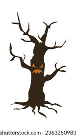 Spooky tree silhouette vector illustration. Halloween concept. Scary, haunted and screepy dry tree. Flat vector in cartoon style isolated on white background.