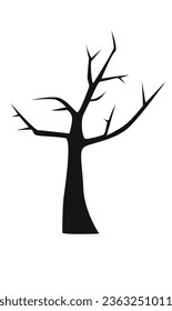 Spooky tree silhouette vector illustration. Halloween concept. Scary, haunted and screepy dry tree. Flat vector in cartoon style isolated on white background.