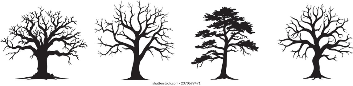 Árboles fantasmales y ramas sin plomo: Ilustración de Halloween embrujado. Silueta de un arte vector de árbol muerto