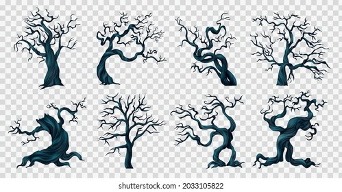 Spooky trees transparent set with scary nightmare symbols realistic isolated vector illustration