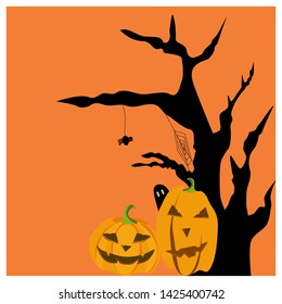 Spooky trend and Halloween Pumpkins Orange background. Concept for party, background, backdrop, wallpapers, posters, cards, invitation