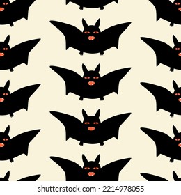 Spooky vampire bat with red eyes hand drawn vector illustration. Halloween party seamless pattern for home decor, fabric or wallpaper.
