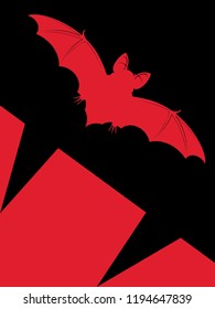 Spooky vampire bat retro poster, halloween illustration.