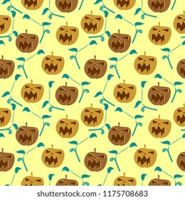 Spooky vector of halloween pumpkin seamless pattern illustration multicolor isolated on black background. Trendy popular autumn theme for baby and children fashion textile and print.