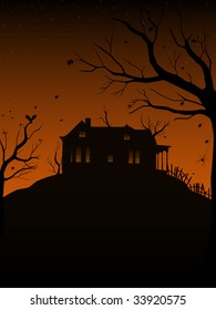 Spooky Vector Haunted House On A Hill