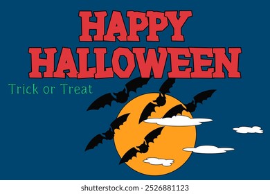 Spooky vector illustration featuring bats flying in front of a full moon with Halloween lettering. Perfect for seasonal designs.