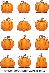 Spooky vector lantern Pumpkin Collection, happy Halloween  illustration, Cute evil horror character. jack o lantern