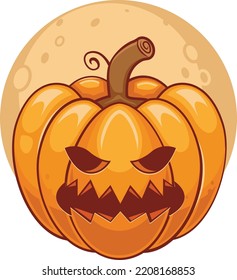 Spooky Vector Lantern Pumpkin Happy Halloween  Illustration, Cute Evil Horror Character. Jack O Lantern