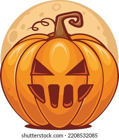 Spooky Vector Lantern Pumpkin Happy Halloween  Illustration, Cute Evil Horror Character. Jack O Lantern