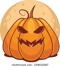 Spooky Vector Lantern Pumpkin Happy Halloween  Illustration, Cute Evil Horror Character. Jack O Lantern