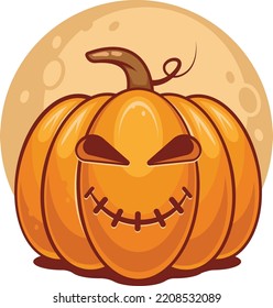 Spooky vector lantern Pumpkin happy Halloween  illustration, Cute evil horror character. jack o lantern