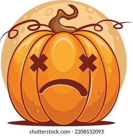 Spooky Vector Lantern Pumpkin Happy Halloween  Illustration, Cute Evil Horror Character. Jack O Lantern