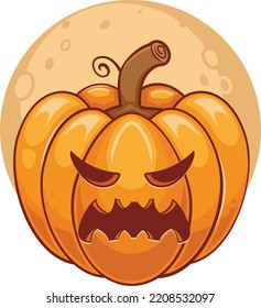 Spooky Vector Lantern Pumpkin Happy Halloween  Illustration, Cute Evil Horror Character. Jack O Lantern