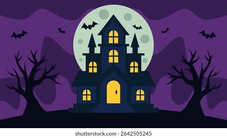Spooky vector scene of Halloween haunted house