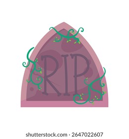Spooky vector tombstone illustration with RIP text and creeping vines, ideal for Halloween party invitations, haunted house decorations, creepy poster designs, October celebration visuals, and horror-