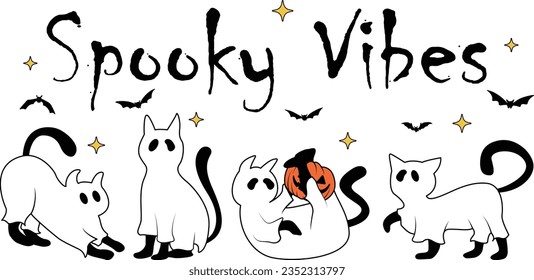 Spooky vibes, Funny cat halloween, Halloween cats t shirt design.