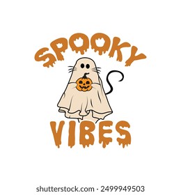 Vibras espeluznantes, Vector divertido del diseño de la camisa de Halloween, Halloween espeluznante, camiseta del fantasma, Clipart groovy de Halloween, citas de la tipografía de Halloween diseño de la camiseta