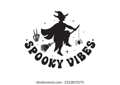 Vibes assustadoras, pacote de design de halloween, halloween retro, vetor de halloween feliz, abóbora, bruxa, assustador, fantasma, engraçado halloween t-shirt citações pacote, Cut File Cricut, Silhueta