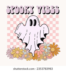 Spooky Vibes. Halloween quote for halloween party, halloween designs, cards, invitations, fabrics, prints, stickers. Retro vector Illustration.