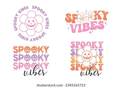 
spooky vibes Halloween retro quote design for t-shirts, tote bags, cards, frame artwork, phone cases, mugs, stickers, tumblers, print, etc.