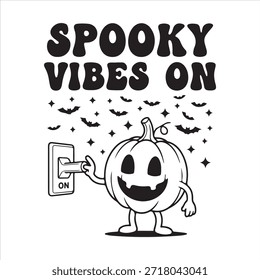 Spooky vibes on with jack o lantern and bats illustration Vector, illustration