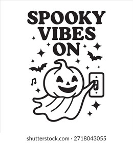 Vibras espeluznantes en el fantasma de la calabaza que cambia el interruptor de luz estrellas de murciélago Vector de halloween, ilustración
